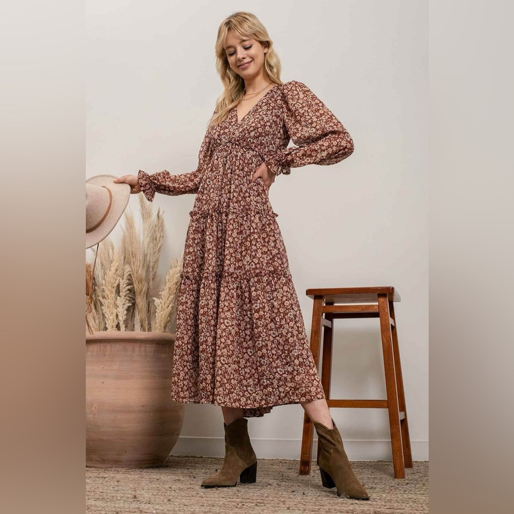 NWT By the River Brown Floral Maxi Dress
